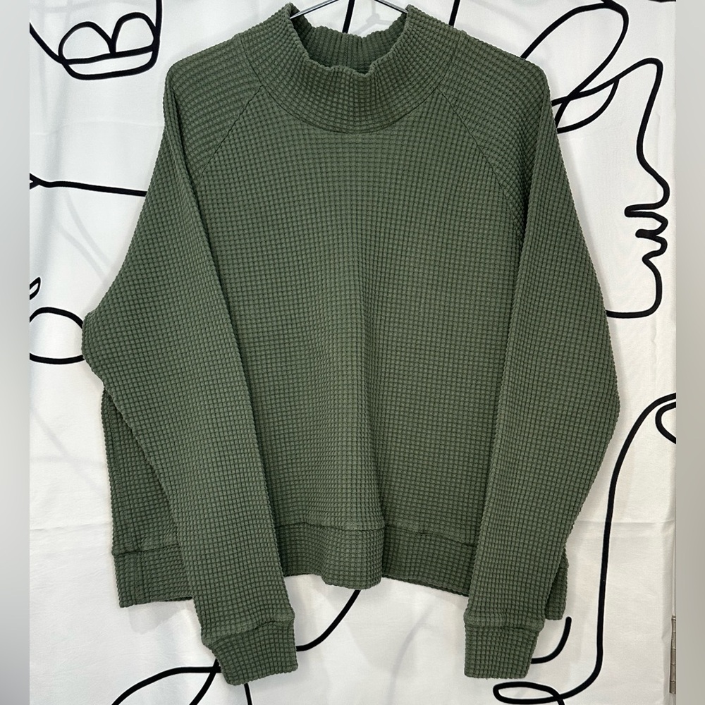 The North Face Chabot Long Sleeve Mock Neck Sage Waffle Knit Top